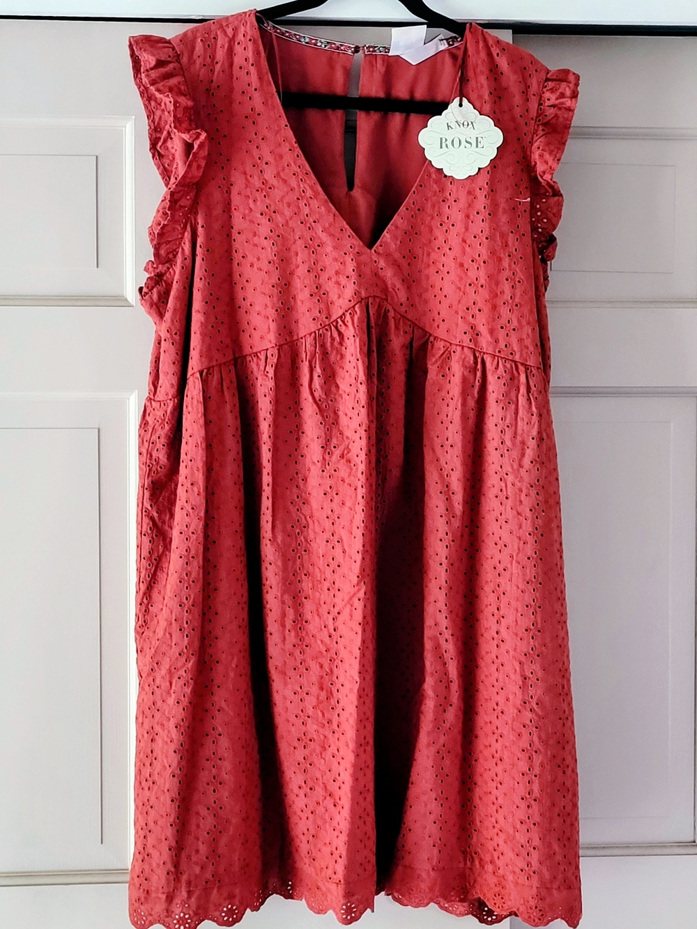 Knox Rose Eyelet V-Neck Ruffle Sleeve Dress 2X NWT